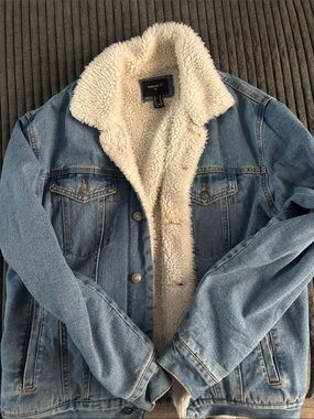 Forever 21 Light Blue Denim Jacket with Cream Sherpa Lining